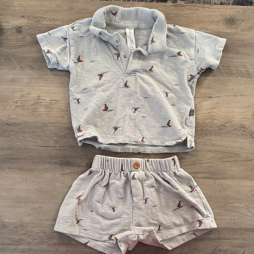Light Grey Sailboat Two-Piece Toddler Set